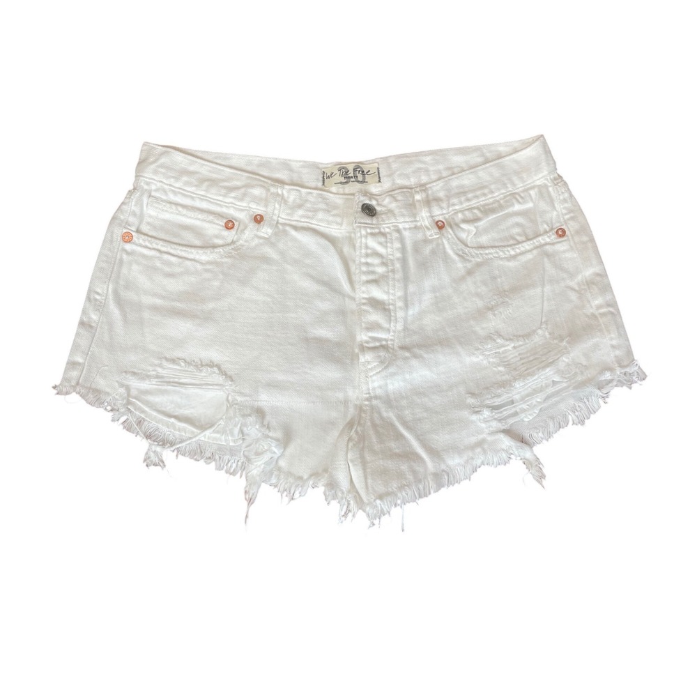 We The Free Free People White Distressed Cut Off Denim Shorts Size 30 High Rise